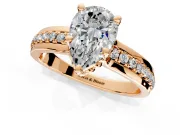 Solitaire Engagement Ring Setting for Pear-Shaped Center with Raised Channel Band and Prong Head in Rose Gold
