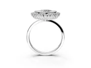 Halo Engagement Ring Setting for Heart-Shaped Center with Milgrain Bezel Rim, Plain Band and Prong Head in Sterling Silver