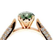 Solitaire Engagement Ring Setting for Fancy Green Pear-Shaped Center with Multi-Row Accents and Prong Head in Rose Gold