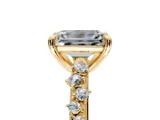 Solitaire Engagement Ring Setting for Emerald Cut Center with Trailing Leaf Accent Band and Prong Head in Yellow Gold