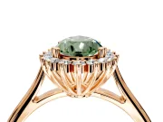Starburst Halo Engagement Ring Setting for Fancy Green Pear-Shaped Center with Thin Round-Wire Band and Prong Head in Rose Gold