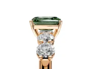 5 Stone Engagement Ring Setting for Fancy Green Emerald Cut Center with Graduated Accents and Prong Head in Rose Gold