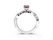 Solitaire Engagement Ring Setting for Fancy Pink Emerald Cut Center with Bar-Station Pave Twist and Prong Head in White Gold