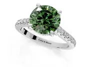 Solitaire Engagement Ring Setting for Fancy Green Round Cut Center with Widening Pave Band and Claw Prong Head in Platinum