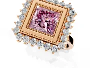 Halo Engagement Ring Setting for Fancy Pink Princess Cut Center with Milgrain Bezel Rim, Plain Band and Prong Head in Rose Gold