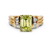 Solitaire Engagement Ring Setting for Fancy Yellow Emerald Cut Center with Grooved Bar Accent Band and Prong Head in Yellow Gold