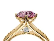 Solitaire Engagement Ring Setting for Fancy Pink Round Cut Center with Milgrain Cathedral Band and Prong Head in Yellow Gold