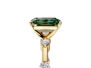 Solitaire Engagement Ring Setting for Fancy Green Emerald Cut Center with Bezel Station Band and Prong Head in Yellow Gold