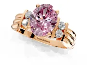 Solitaire Engagement Ring Setting for Fancy Pink Oval Center with Grooved Bar Accent Band and Prong Head in Rose Gold