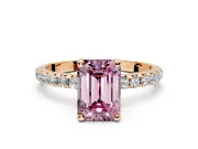 Solitaire Engagement Ring Setting for Fancy Pink Emerald Cut Center with Micro Pave Band and Prong Head in Rose Gold