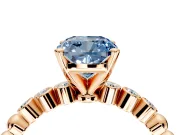 Solitaire Engagement Ring Setting for Fancy Blue Cushion Cut Center with Bezel-Dot Beaded Band and Prong Head in Rose Gold