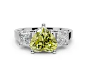 3 Stone Engagement Ring Setting for Fancy Yellow Heart-Shaped Center with Matching Side Accents and Prong Head in Platinum