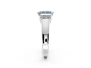 Solitaire Engagement Ring Setting for Fancy Blue Radiant Cut Center with Wide Band, Pave Collar and Prong Head in Sterling Silver