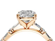 Baguette Engagement Ring Setting for Cushion Cut Center with Alternating Bar-Set Band and Prong Head in Rose Gold