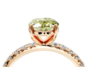 Solitaire Engagement Ring Setting for Fancy Yellow Oval Center with Shared-Prong Accents and Prong Head in Rose Gold