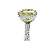 Hidden Halo Engagement Ring Setting for Fancy Yellow Princess Cut Center with Pave Band and Prong Head in Platinum