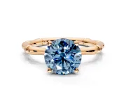 Solitaire Engagement Ring Setting for Fancy Blue Round Cut Center with Bamboo Band and Prong Head in Rose Gold
