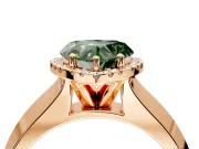 Halo Engagement Ring Setting for Fancy Green Heart-Shaped Center with Knife Ridge Cathedral Band and Prong Head in Rose Gold