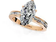 Solitaire Engagement Ring Setting for Marquise Center with Channel Baguette Band and Prong Head in Rose Gold