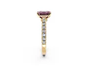 Solitaire Engagement Ring Setting for Fancy Pink Emerald Cut Center with Single Row Accent Band and Prong Head in Yellow Gold