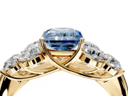 Cluster Engagement Ring Setting for Fancy Blue Radiant Cut Center with Round Cut Accent Frame and Prong Head in Yellow Gold