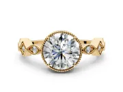 Milgrain Bezel Engagement Ring Setting for Round Cut Center with Marquise Stations and Bezel Head in Yellow Gold