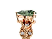 Leaf Engagement Ring Setting for Fancy Green Pear-Shaped Center with Milgrain Accent Band and Prong Head in Rose Gold