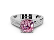 Solitaire Engagement Ring Setting for Fancy Pink Cushion Cut Center with Channel Band and Double Claw Prong Head in Platinum