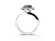 Halo Engagement Ring Setting for Fancy Green Heart-Shaped Center with Thin Plain Band and Prong Head in Sterling Silver