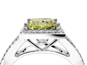 Halo Engagement Ring Setting for Fancy Yellow Princess Cut Center with Pave Split Shank and Prong Head in Platinum