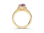 Paired Accent Engagement Ring Setting for Fancy Pink Round Cut Center with Pave Band and Prong Head in Yellow Gold