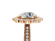 Milgrain Halo Engagement Ring Setting for Round Cut Center with Bezel Point Accents and Prong Head in Rose Gold