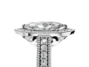Milgrain Halo Engagement Ring Setting for Marquise Center with Pave Band and Prong Head in Platinum
