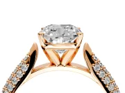 Solitaire Engagement Ring Setting for Cushion Cut Center with Multi-Row Accents and Prong Head in Rose Gold