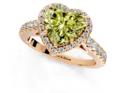 Halo Engagement Ring Setting for Fancy Yellow Heart-Shaped Center with Full Pave Band and Prong Head in Rose Gold