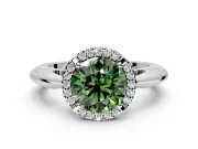 Halo Engagement Ring Setting for Fancy Green Round Cut Center with Tapered Plain Band and Prong Head in Sterling Silver