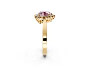 Starburst Halo Engagement Ring Setting for Fancy Pink Heart-Shaped Center with Flat Cathedral Band and Prong Head in Yellow Gold