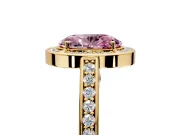 Halo Engagement Ring Setting for Fancy Pink Oval Center with Framed Halo, Pave Band and Prong Head in Yellow Gold