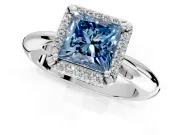 Halo Engagement Ring Setting for Fancy Blue Princess Cut Center with Tapered Plain Band and Prong Head in Platinum