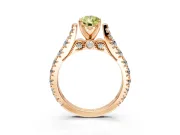 Solitaire Engagement Ring Setting for Fancy Yellow Pear-Shaped Center with Pave Cathedral Shoulders and Prong Head in Rose Gold