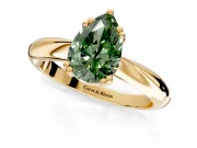 Solitaire Engagement Ring Setting for Fancy Green Pear-Shaped Center with Reverse Tapered Band and Prong Head in Yellow Gold