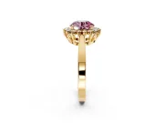 Starburst Halo Engagement Ring Setting for Fancy Pink Round Cut Center with Flat Cathedral Band and Prong Head in Yellow Gold