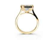 Single Halo Engagement Ring Setting for Princess Cut Center with Corner Claws, Plain Band and Prong Head in Yellow Gold