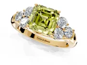 Cluster Engagement Ring Setting for Fancy Yellow Asscher Cut Center with Round Cut Accent Frame and Prong Head in Yellow Gold
