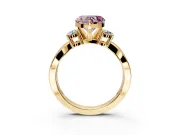 3 Stone Engagement Ring Setting for Fancy Pink Heart-Shaped Center with Pave Twist Band and Prong Head in Yellow Gold