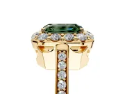 Floral Halo Engagement Ring Setting for Fancy Green Emerald Cut Center with Large Halo Accents and Prong Head in Yellow Gold