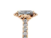 Floral Engagement Ring Setting for Emerald Cut Center with Pave Band and Floral Prong Head in Rose Gold