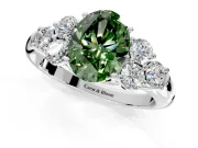 Cluster Engagement Ring Setting for Fancy Green Oval Center with Round Cut Accent Frame and Prong Head in Platinum