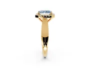 Halo Engagement Ring Setting for Fancy Blue Radiant Cut Center with Square Band and Prong Head in Yellow Gold