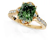 Floral Engagement Ring Setting for Fancy Green Radiant Cut Center with Pave Band and Floral Prong Head in Yellow Gold